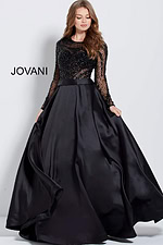Jovani 46066 black gown front view showcasing elegant beaded design.