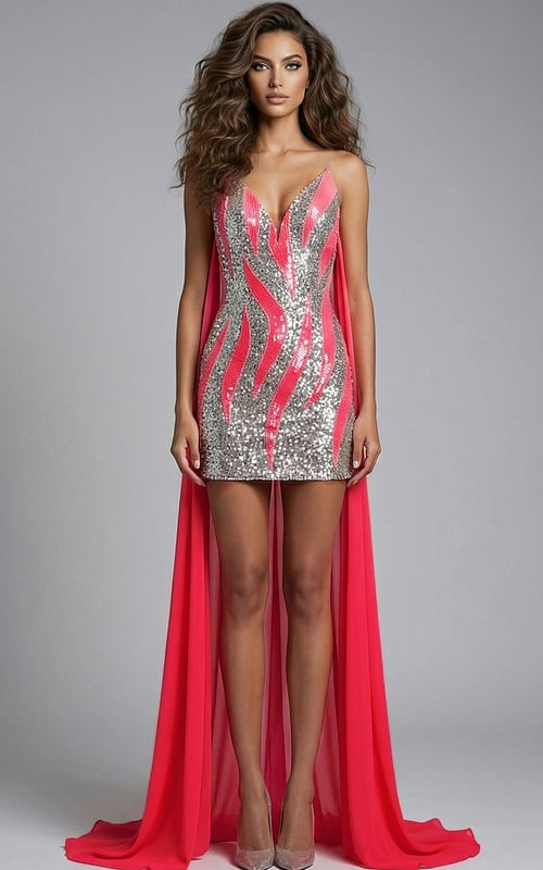 red and silver short fitted dress 46072