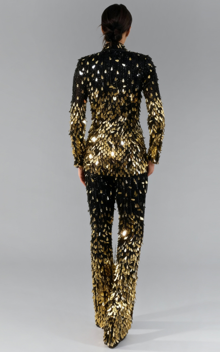 Sequin detailed pantsuit with fitted structured silhouette