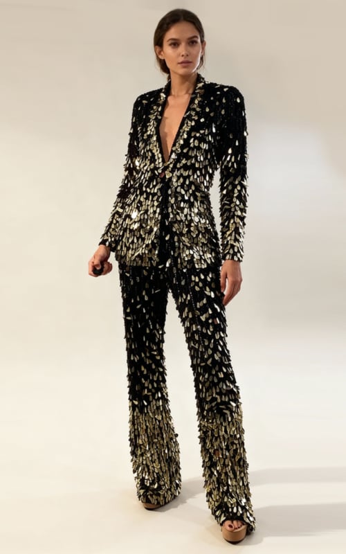 Embellished pantsuit with tailored sequin jacket