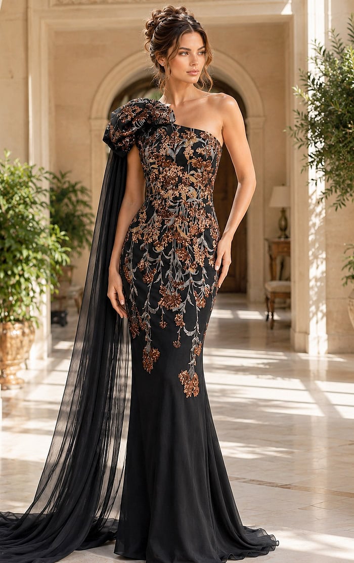 black one shoulder mermaid dress 46243