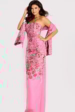pink strapless fitted dress with matching pink shawl 46258
