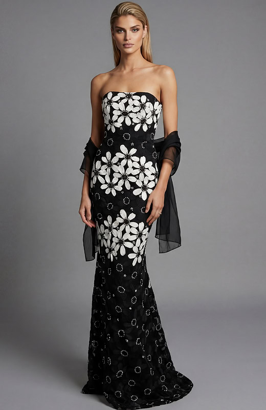 Strapless Floral Brocade Column Gown 46261 - Jovani