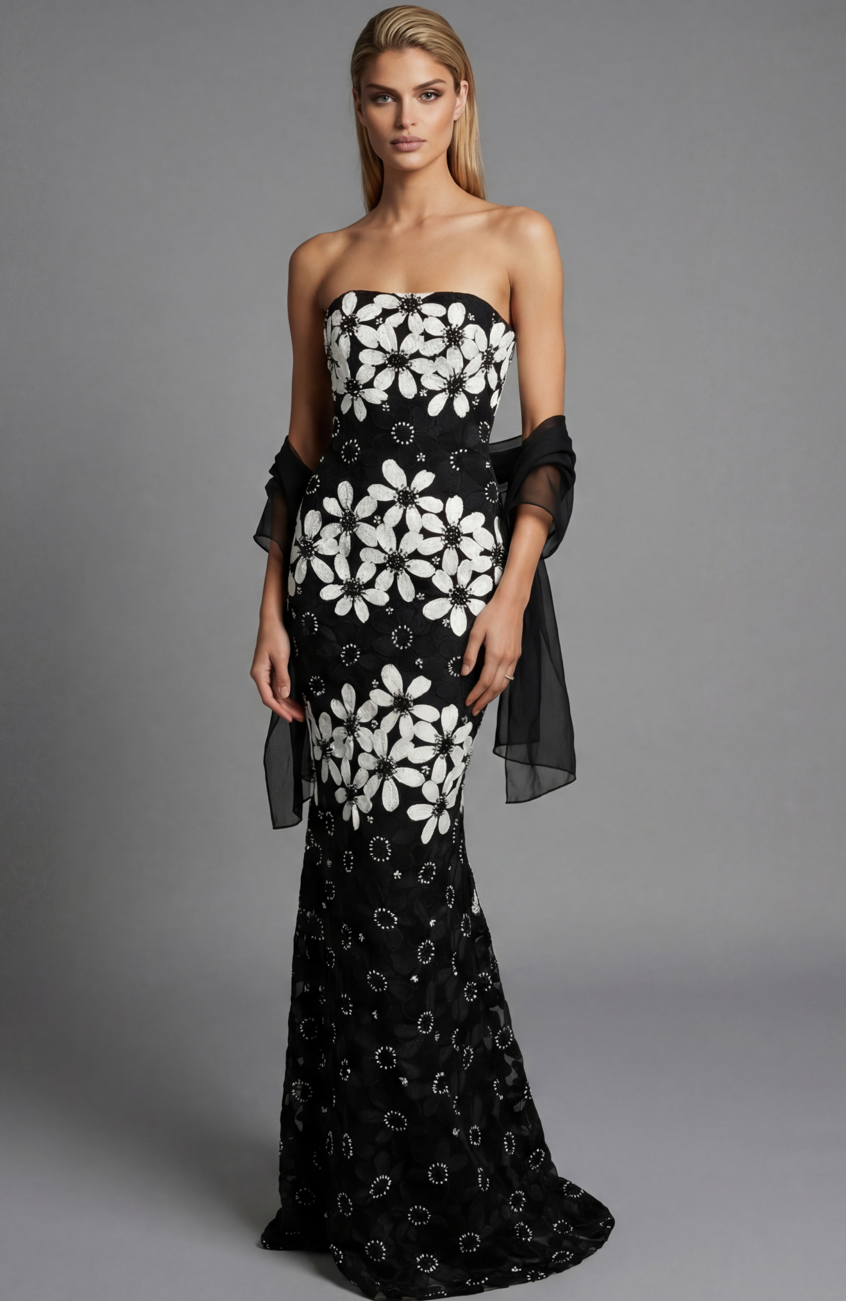 Strapless Floral Brocade Column Gown 46261 | Jovani