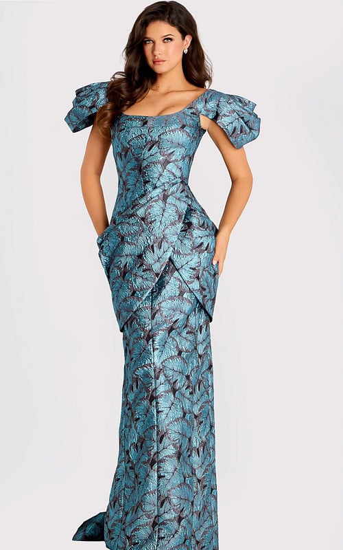 cap sleeves mermaid dress with print fabric 46273