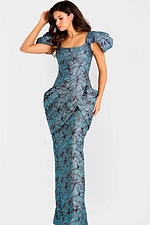 cap sleeves blue print dress 46273