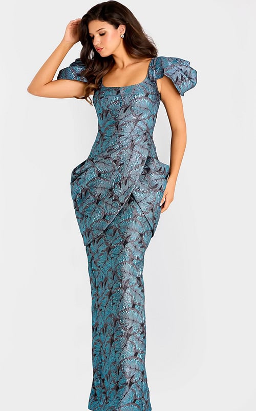 cap sleeves blue print dress 46273