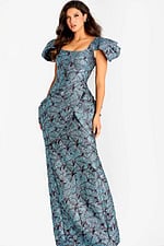 short sleeves blue dress made in print fabric