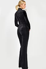 Back view of fitted long-sleeve black jumpsuit with high neckline