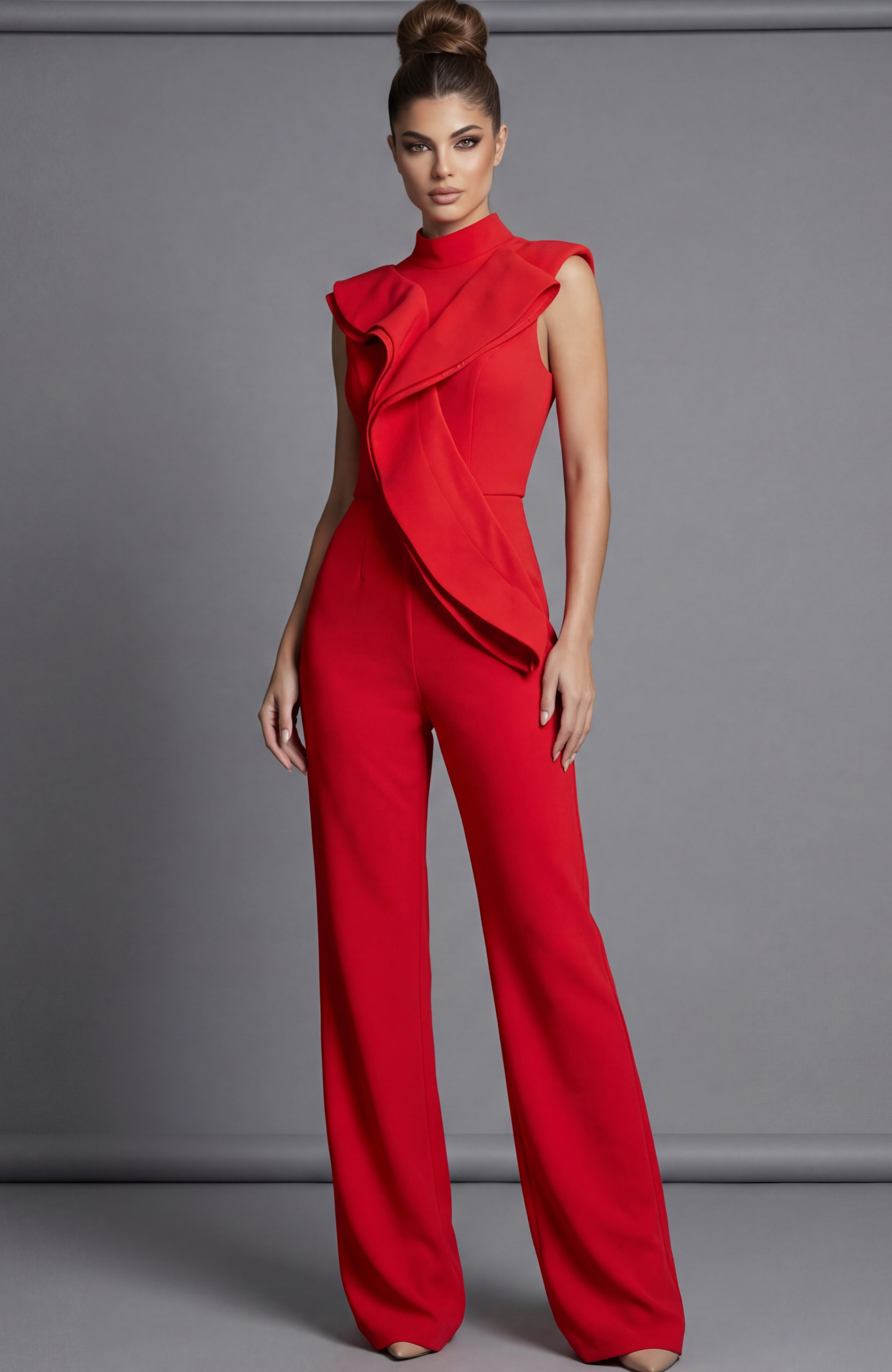 Sleeveless Ruffle Detail Wide Leg Jumpsuit 46284 | Jovani