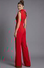 Sleeveless high neck jumpsuit with wide leg trousers and draped front detail