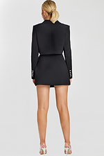Back View of Black Cropped Blazer and Mini Skirt Set with Long Sleeves