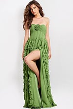 Chiffon Dress With Floral Detail and Slit