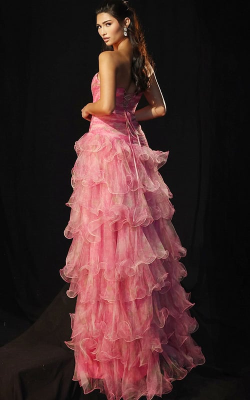 Layered organza dress with sweetheart neckline and back corset