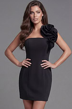 Sleek fitted mini dress with statement ruffle shoulder