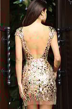 open back short gold embellished dress 46473