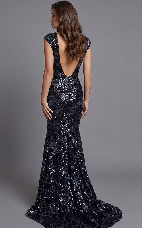 backless mermaid navy dress 46475