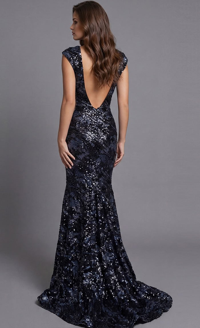 illusion neckline party dress Chic Black Long Gold Lace Embellished Velvet llusion Neck Evening Prom Dress 42