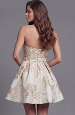 glamorous prom dress front view with structured bodice and sleek fit