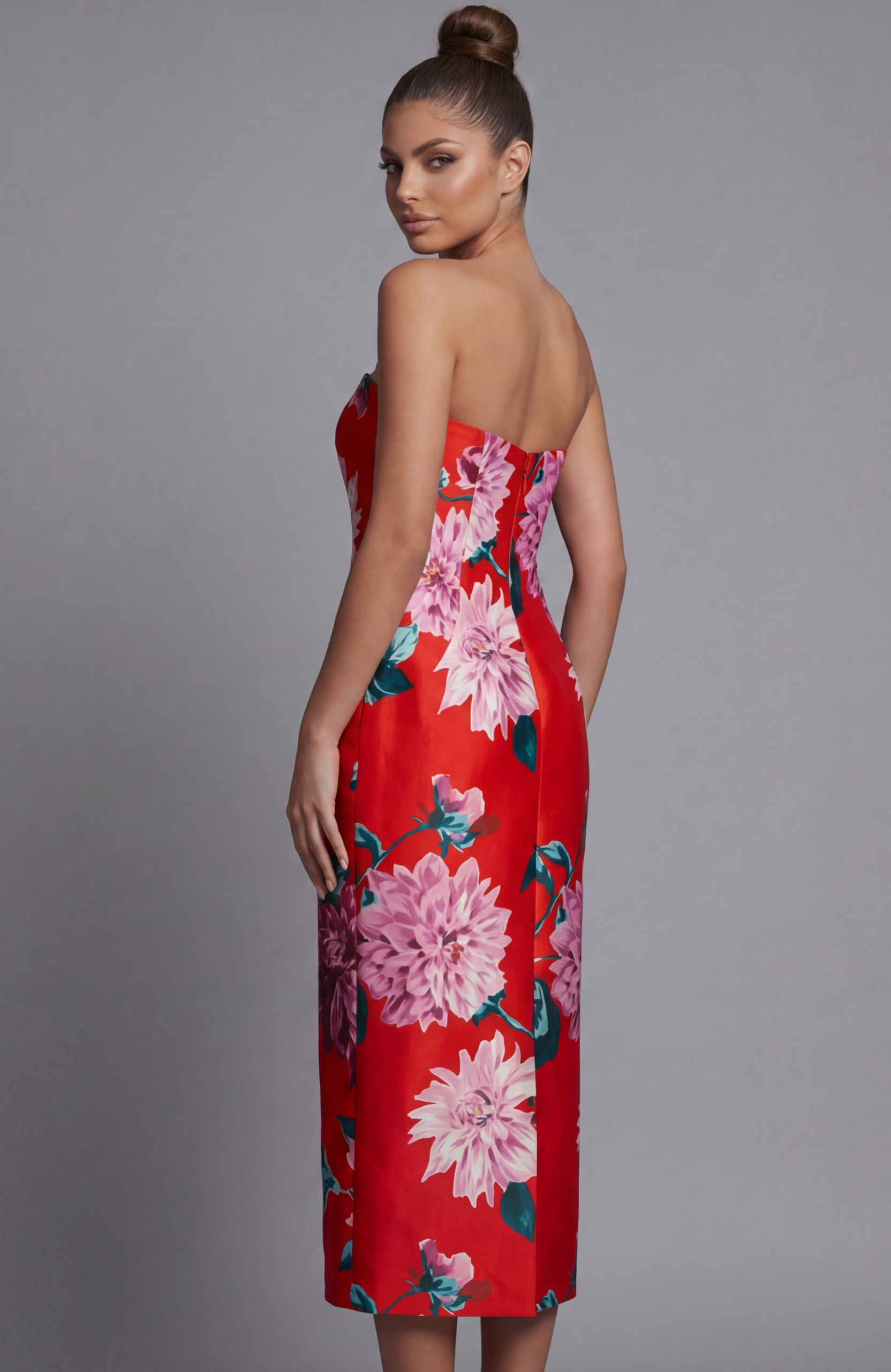 strapless floral fitted dress 46564