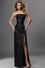 strapless gown with glossy floral texture
