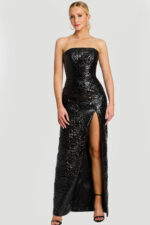 black floral fitted dress with high side slit 46579