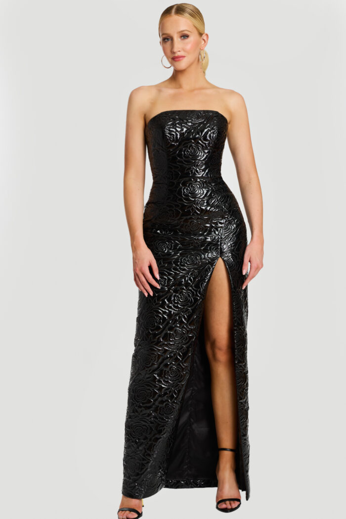 black floral fitted dress with high side slit 46579