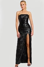 black floral fitted dress with high side slit 46579