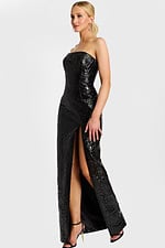 side view of floral black dress with high side slit 46579