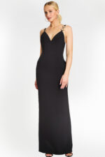 full view of fitted black dress 46589
