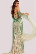 Halter sequin gown with sheer cape sleeves
