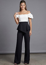 Black wide-leg jumpsuit with white off shoulder bodice 46613