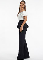 Elegant black pants with white off shoulder structured bodice