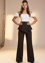 Fashion forward black and white jumpsuit with puff sleeves