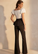 Two tone black and white formal jumpsuit with peplum waist