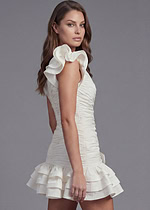 Designer white short dress with layered ruffle hem