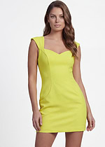 Neon yellow fitted mini dress with cap sleeves