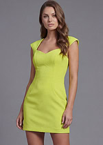 Modern neon yellow cocktail mini dress with sculpted fit
