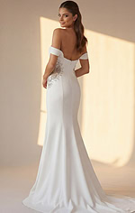 Off shoulder fitted gown with beaded waist detail