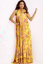 Flowy Yellow Gown With Sequin Flowers