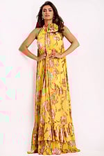 Maxi Dress With Bow Neck And Pink Sequins