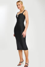 side view of black knee length dress 46641