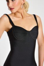 corset bodice fitted black dress 46641