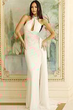 white slit halter neck dress 46670