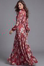 Vintage inspired floral gown with V neck and gathered waist