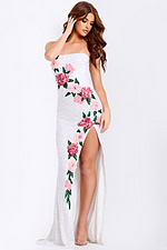 Sequin evening dress with 3D flowers and side slit