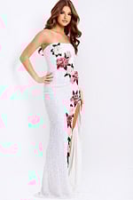 Sparkling strapless floral prom gown with fitted shape