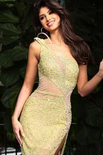 one shoulder embellished sheer dress 46706