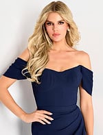 off the shoulder navy fitted dress 46721
