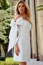 side of white fitted dress with bow details on the shoulder 46733